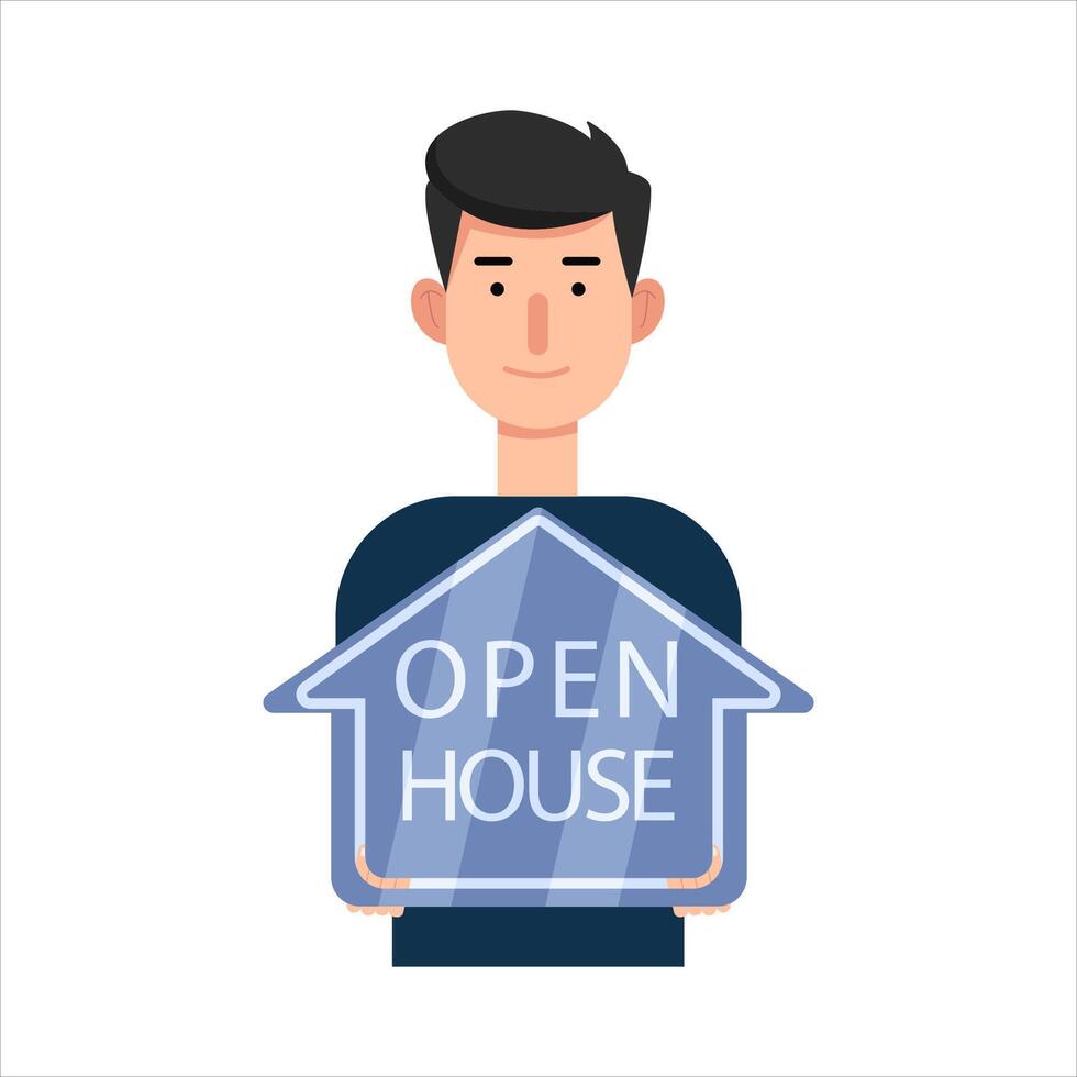 open house  in sign board with in person illustration vector