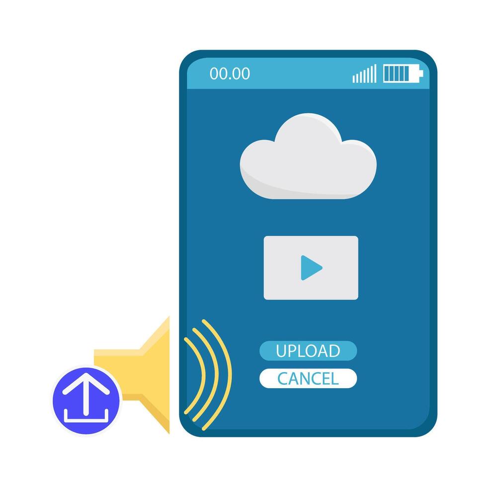 upload video in mobile phone with sound music illustration vector