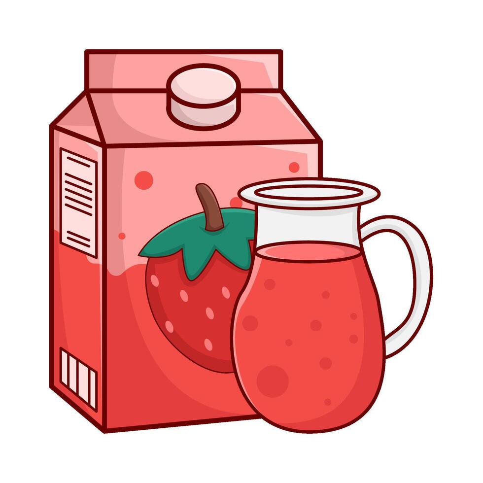 box strawberry juice with teapot strawberry juice illustration vector
