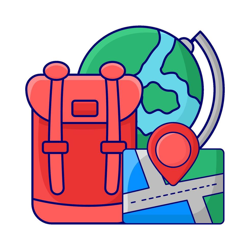 mochila escuela, ubicación en mapas con globo ilustración vector