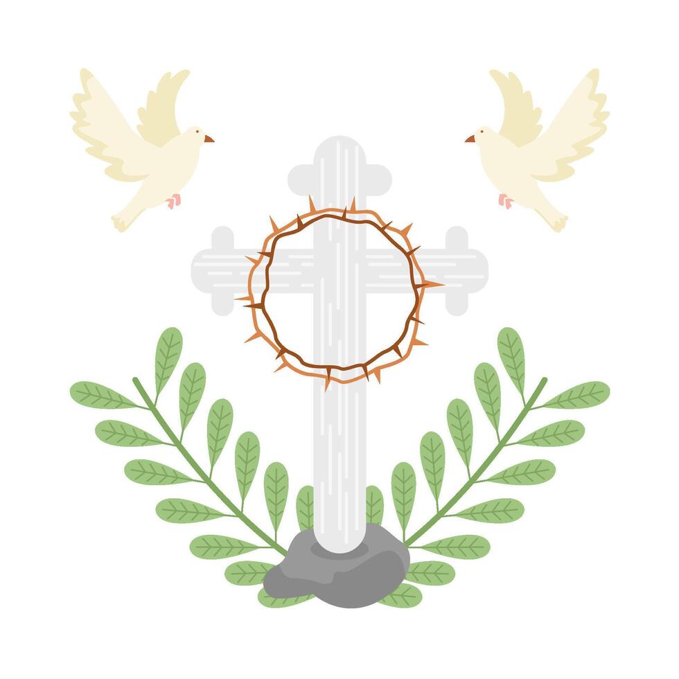 christian cross religious with bird illustration vector