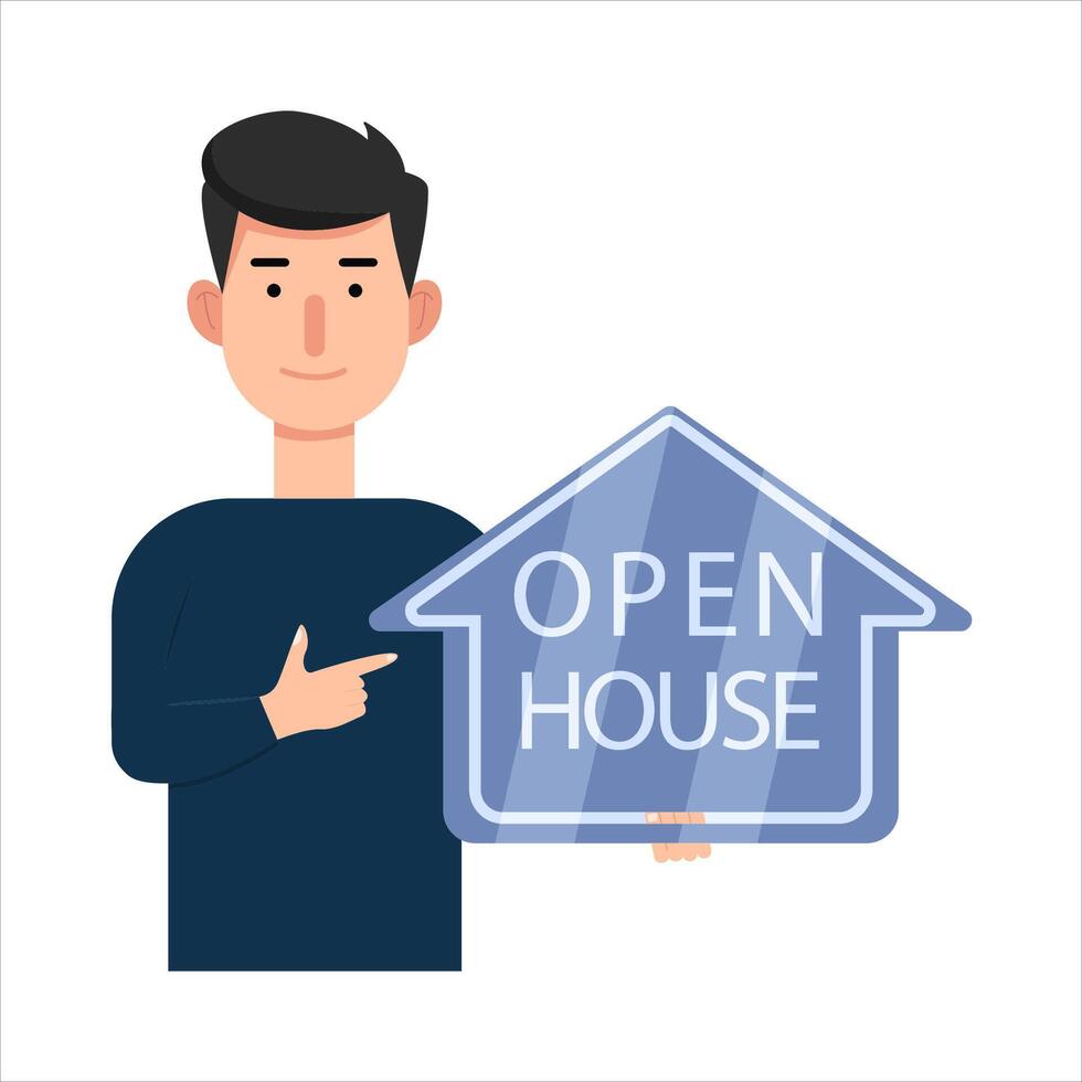 open house  in sign board with in person illustration vector