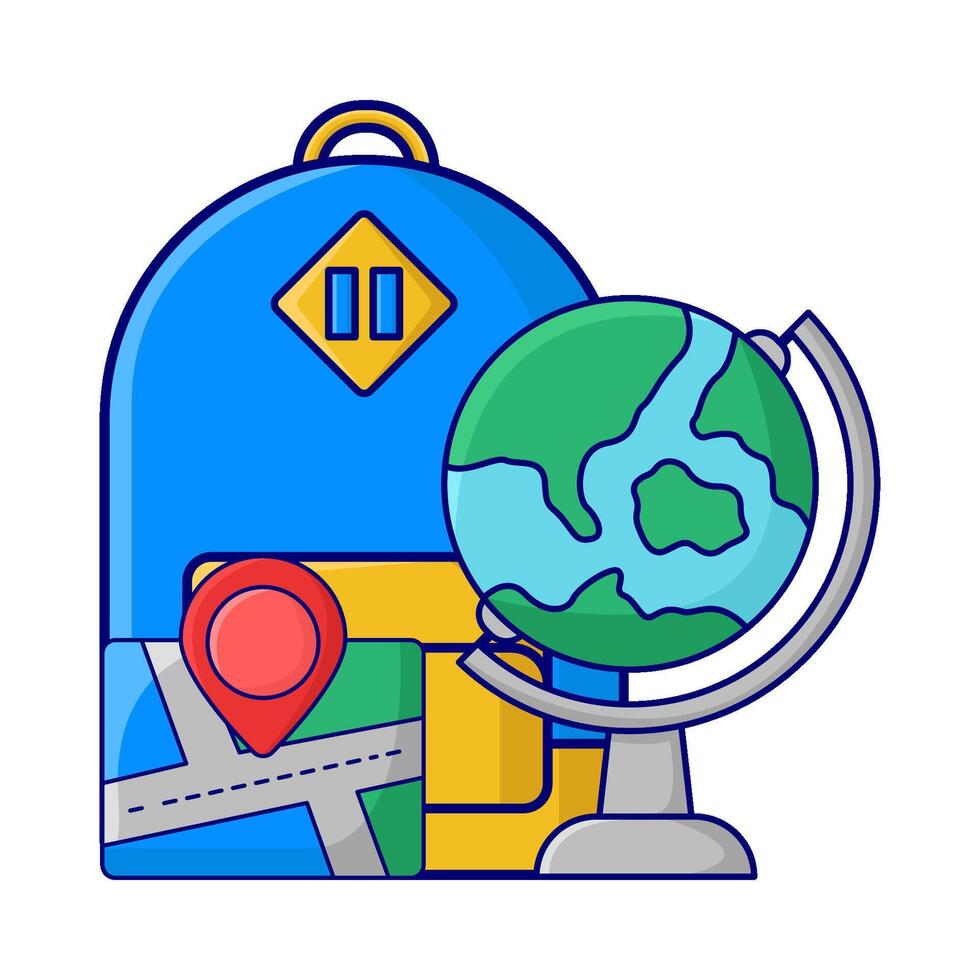 mochila, ubicación en mapas con globo ilustración vector