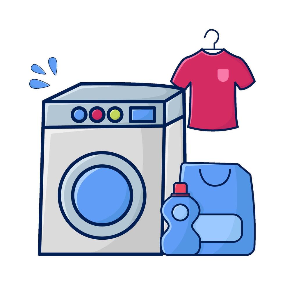 washing machine, cloth hanging with bottle detergent illustration vector