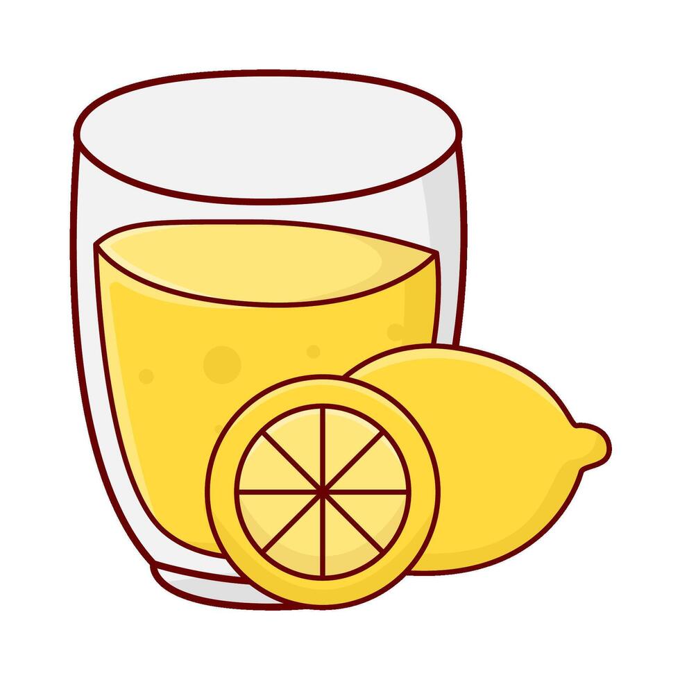 glass lemon juice with lemon fruit illustration vector