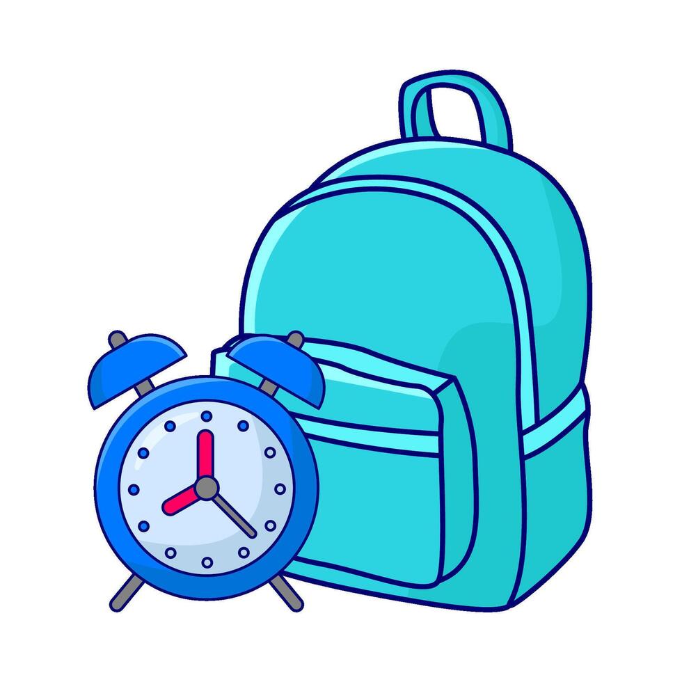 backpack school with alarm clock time illustration vector