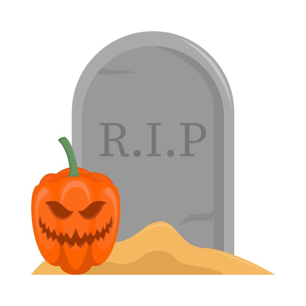 pumpkin halloween in tombstone illustration vector