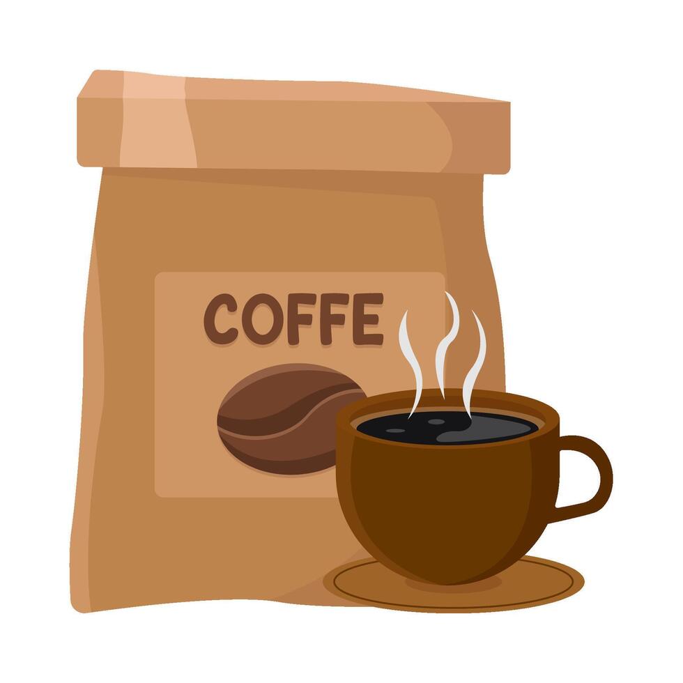 café bolso con vaso café bebida ilustración vector