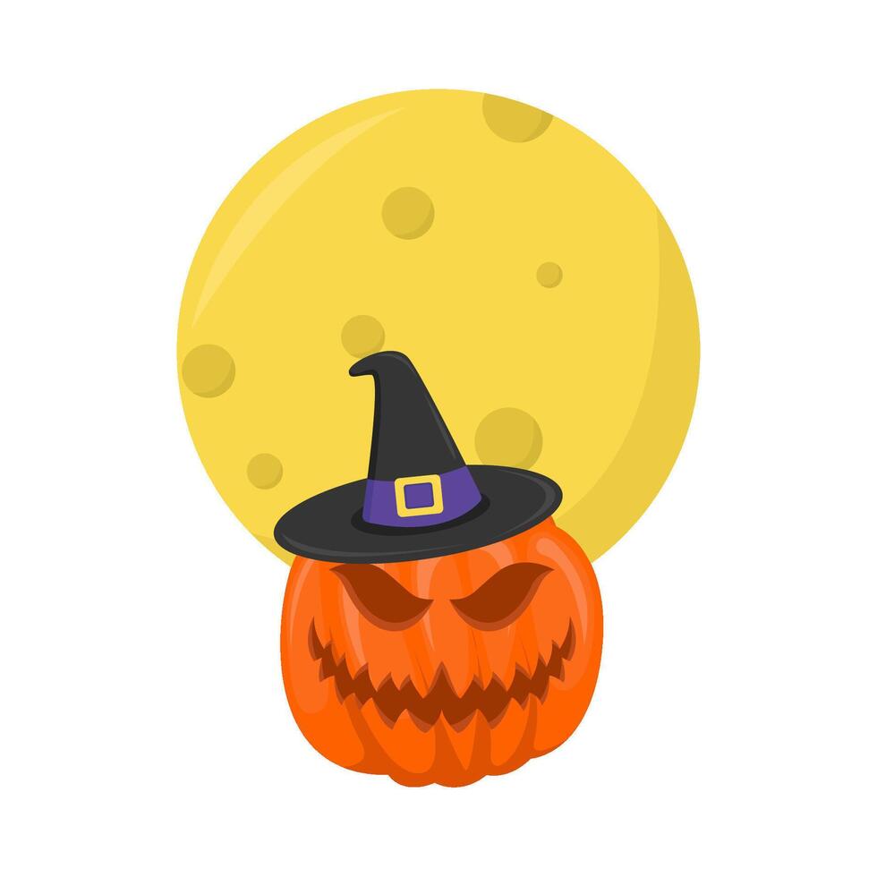 pumpkin halloween with full moon illustration vector