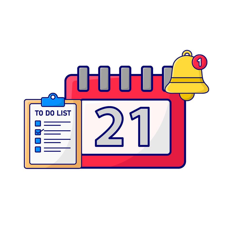 calendar, bell notification with to do list illustartion vector
