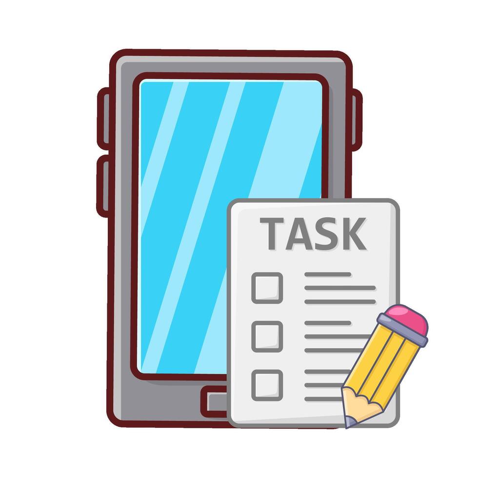 mobile phone, task list with pencil illustration vector