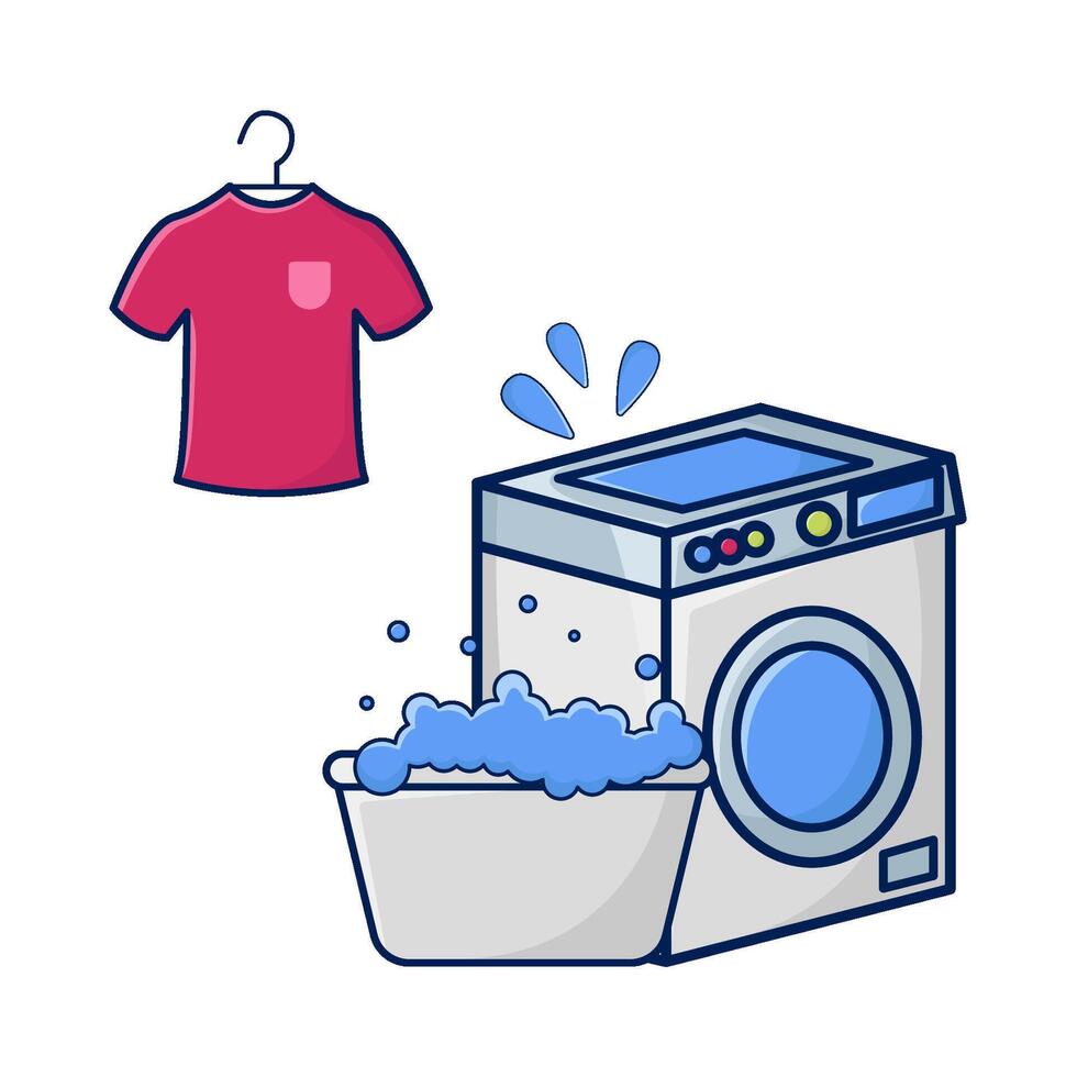 washing machine, cloth hanging with water in bassin illustration vector