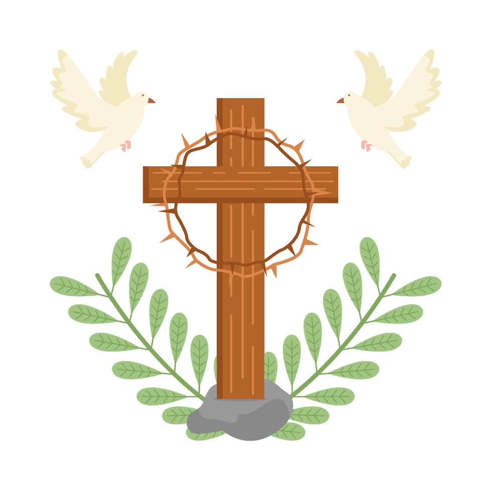 christian cross religious with bird illustration vector