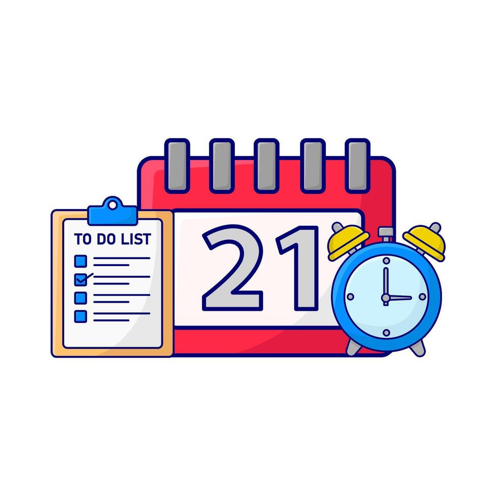 calendar, to do list with alarm clock time illustration vector