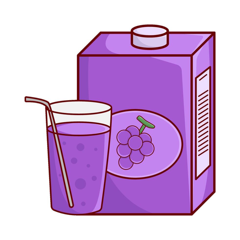 caja uva jugo con vaso uva jugo ilustración vector