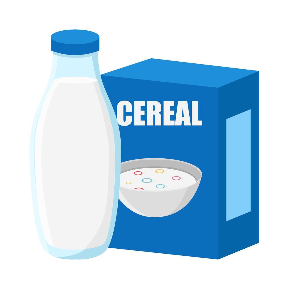 caja cereal con botella Leche ilustración vector