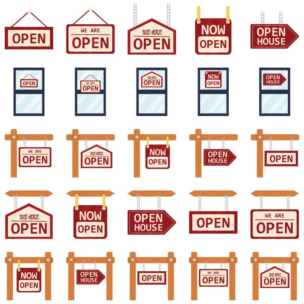 open sign pack illustration vector