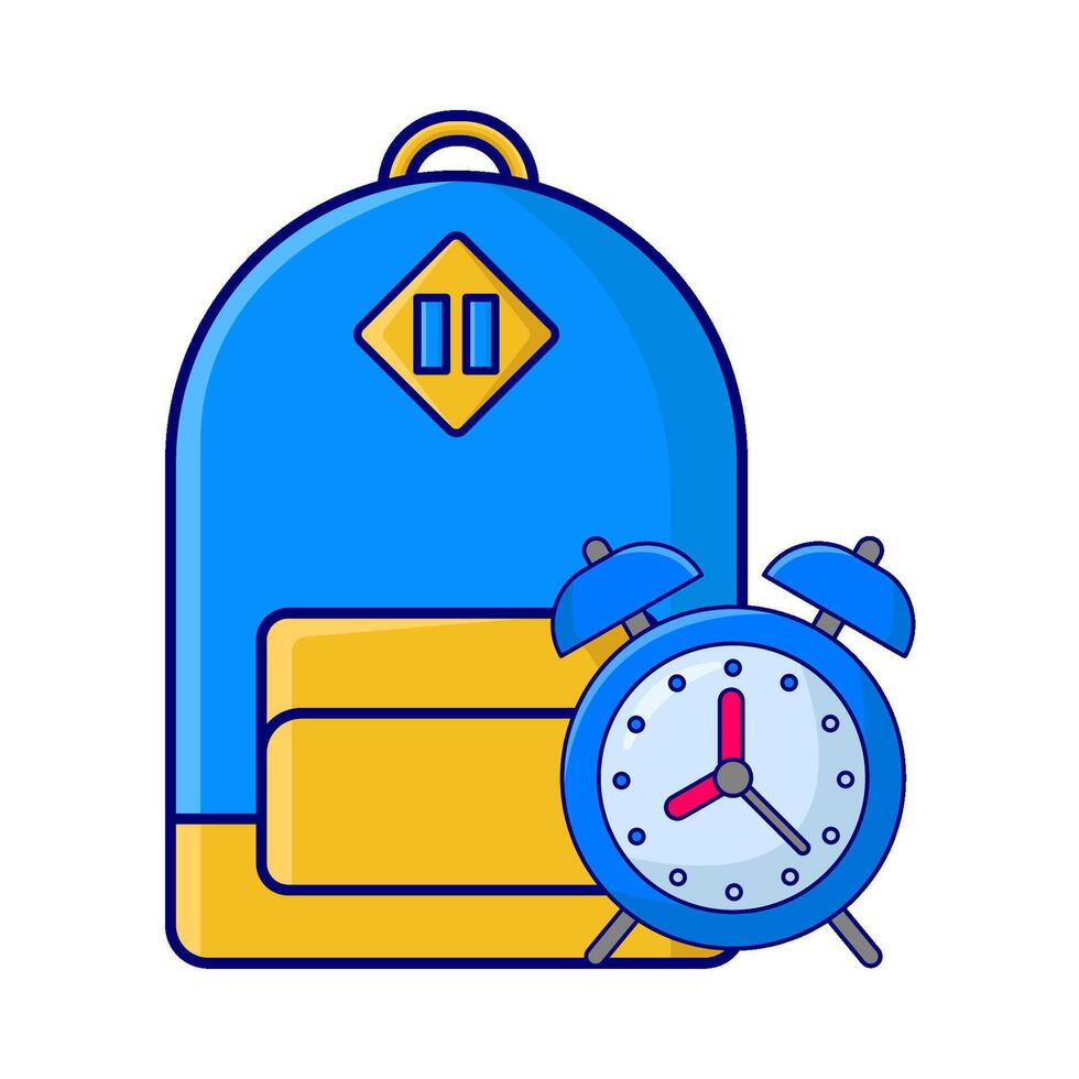 mochila colegio con alarma reloj hora ilustración vector