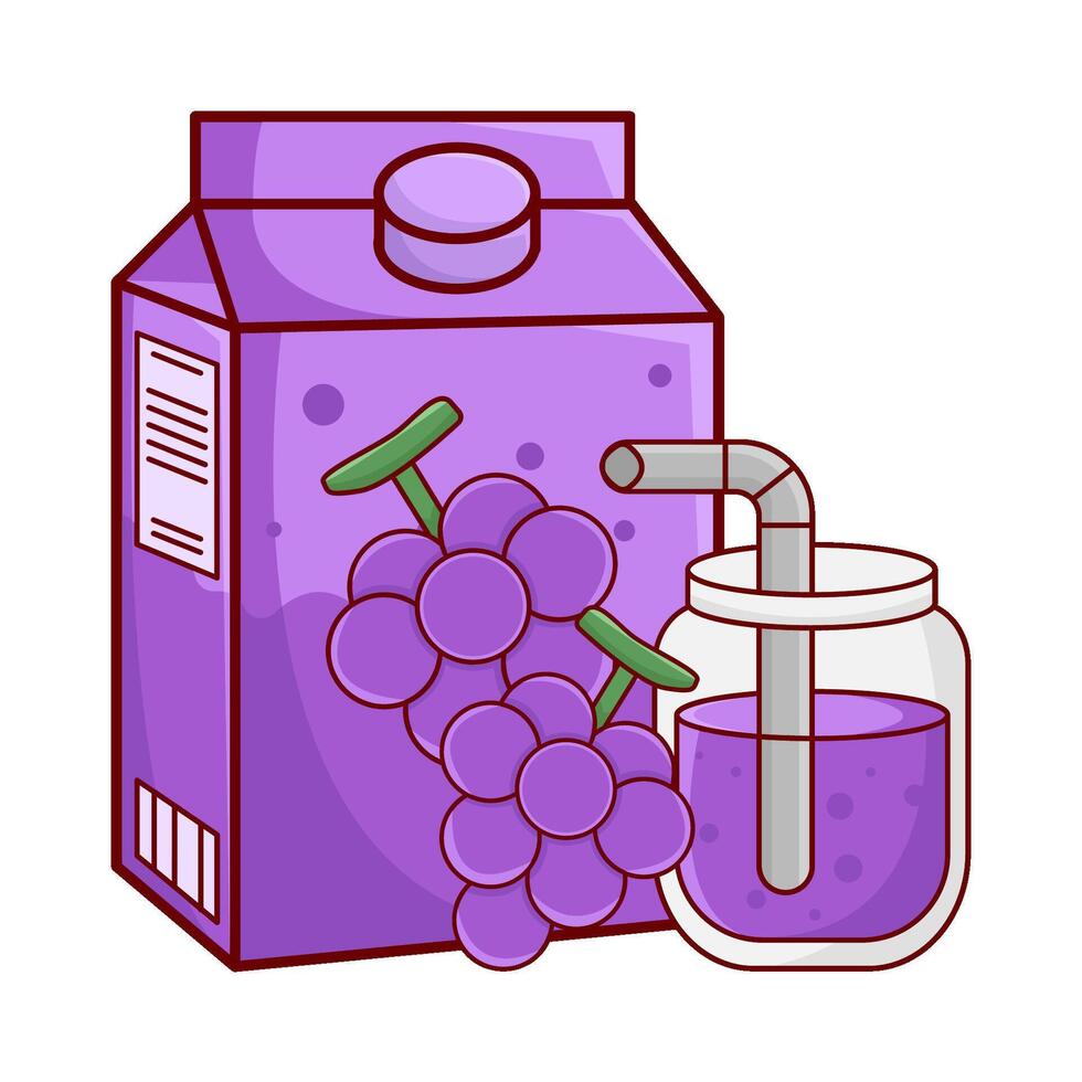 box grape juice, glass grape juice  with grape fruit illustration vector