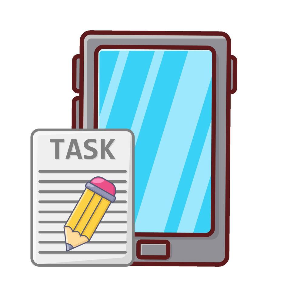 mobile phone, task list with pencil illustration vector