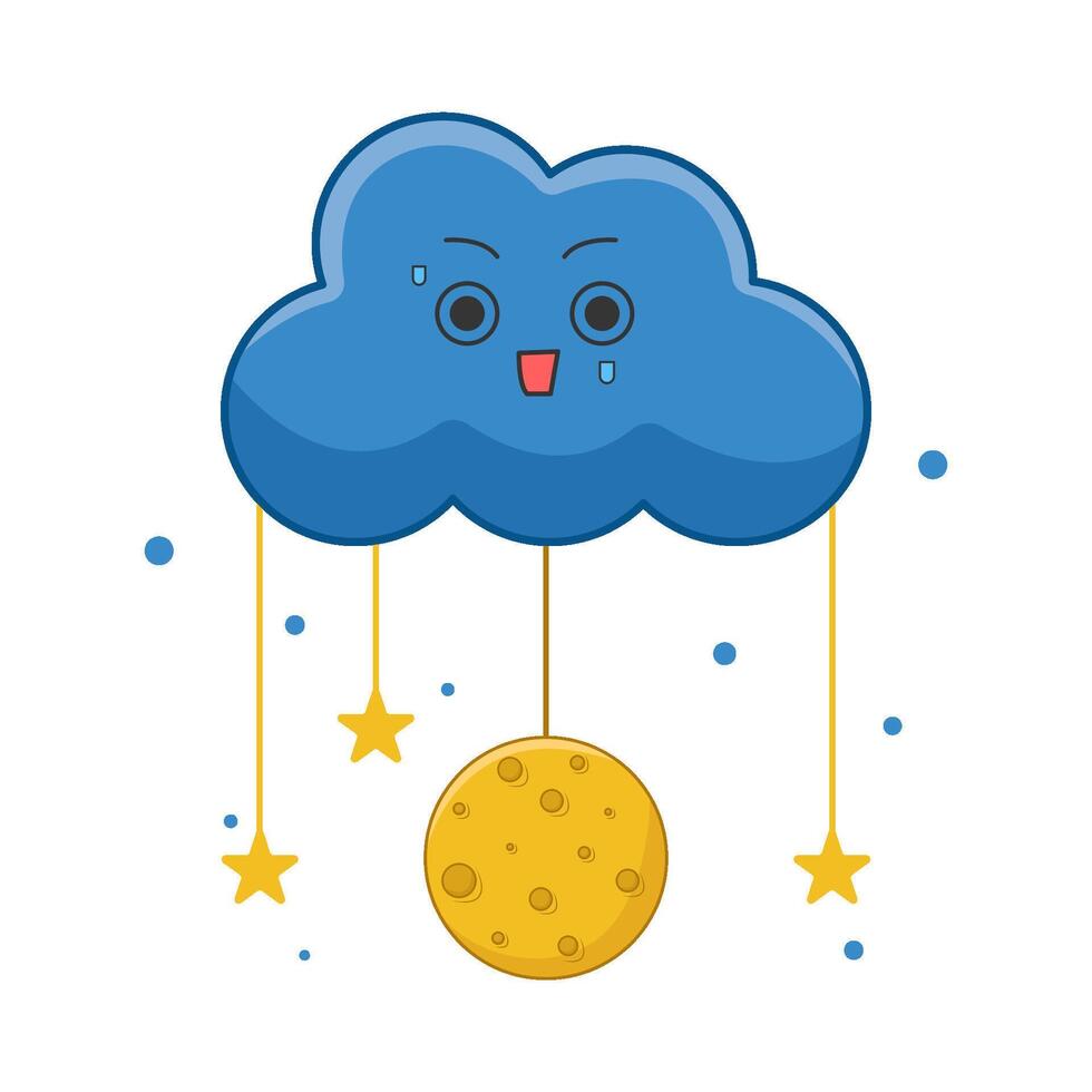 moon with star hanging in cloud illustration vector