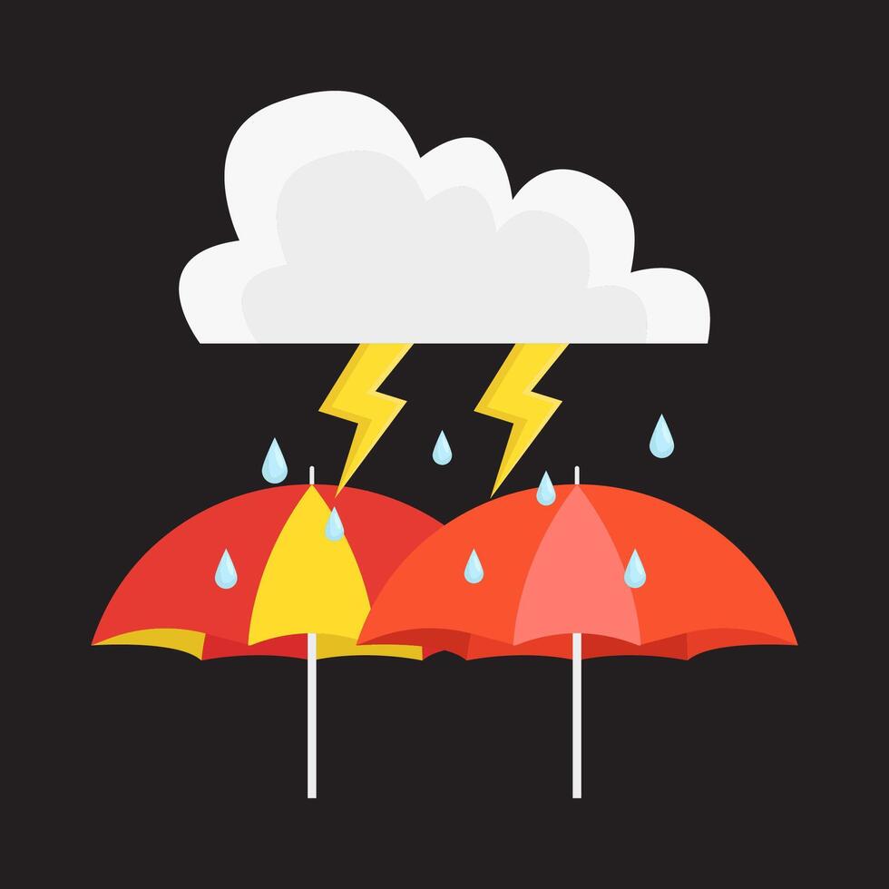 rain lightning with umbrella illustration vector