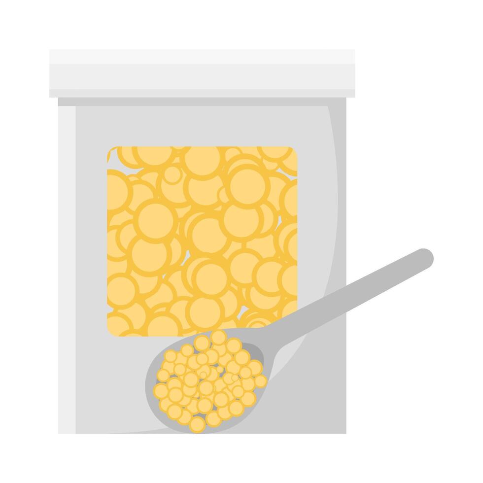 cereal in packaging with cereal in spoon illustration vector