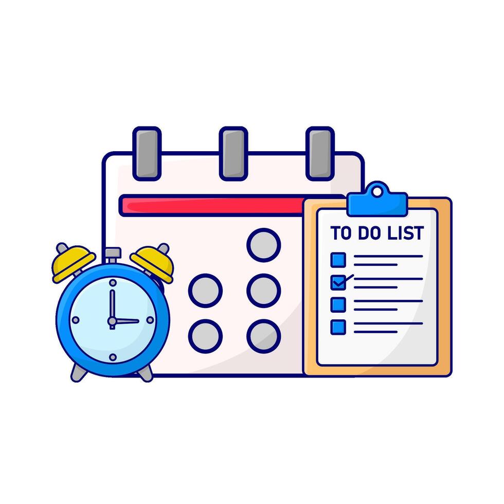 calendar, to do list with alarm clock time illustration vector