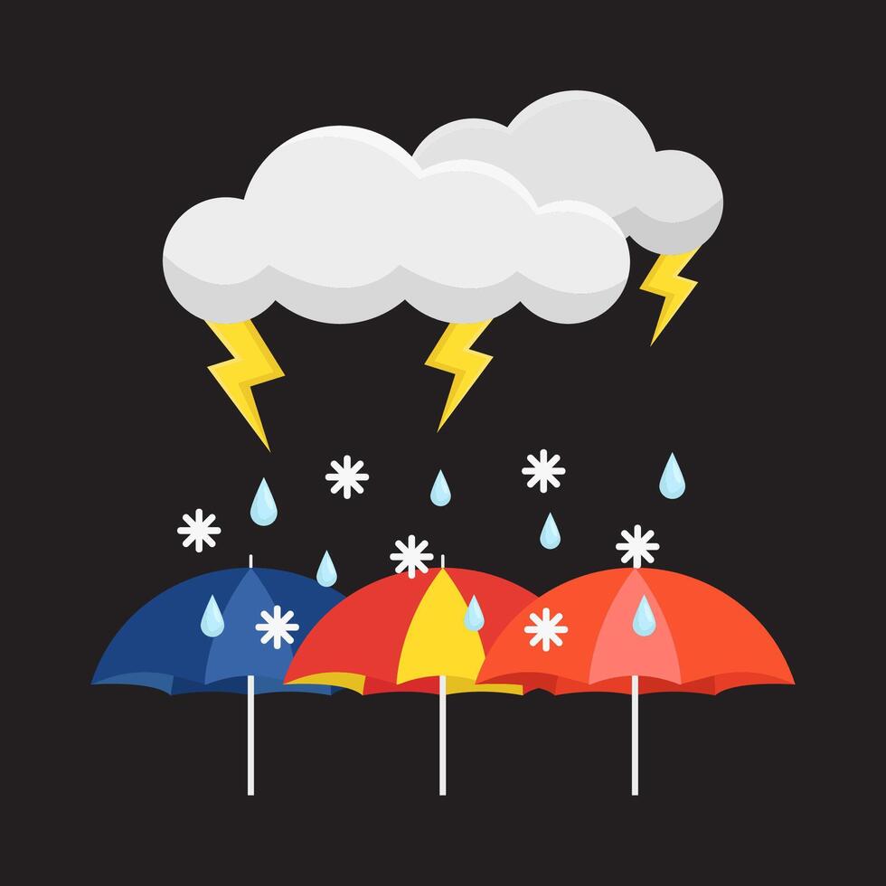 rain lightning with umbrella illustration vector