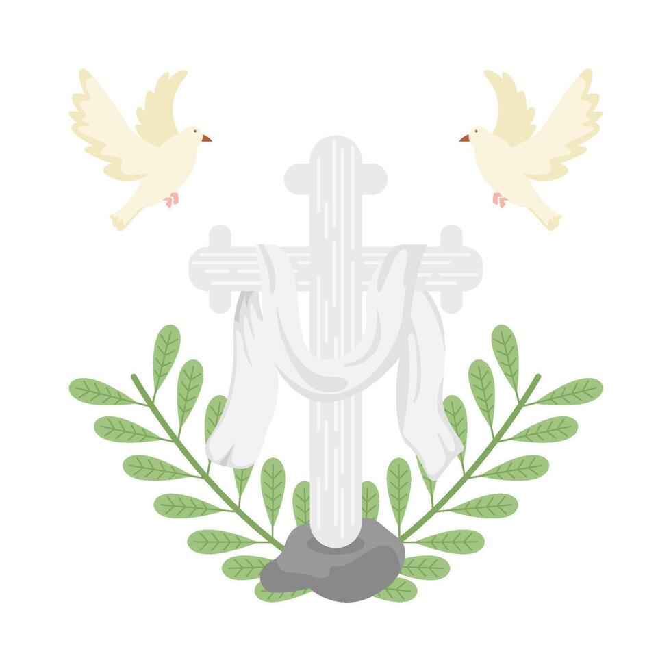 christian cross religious with bird illustration vector
