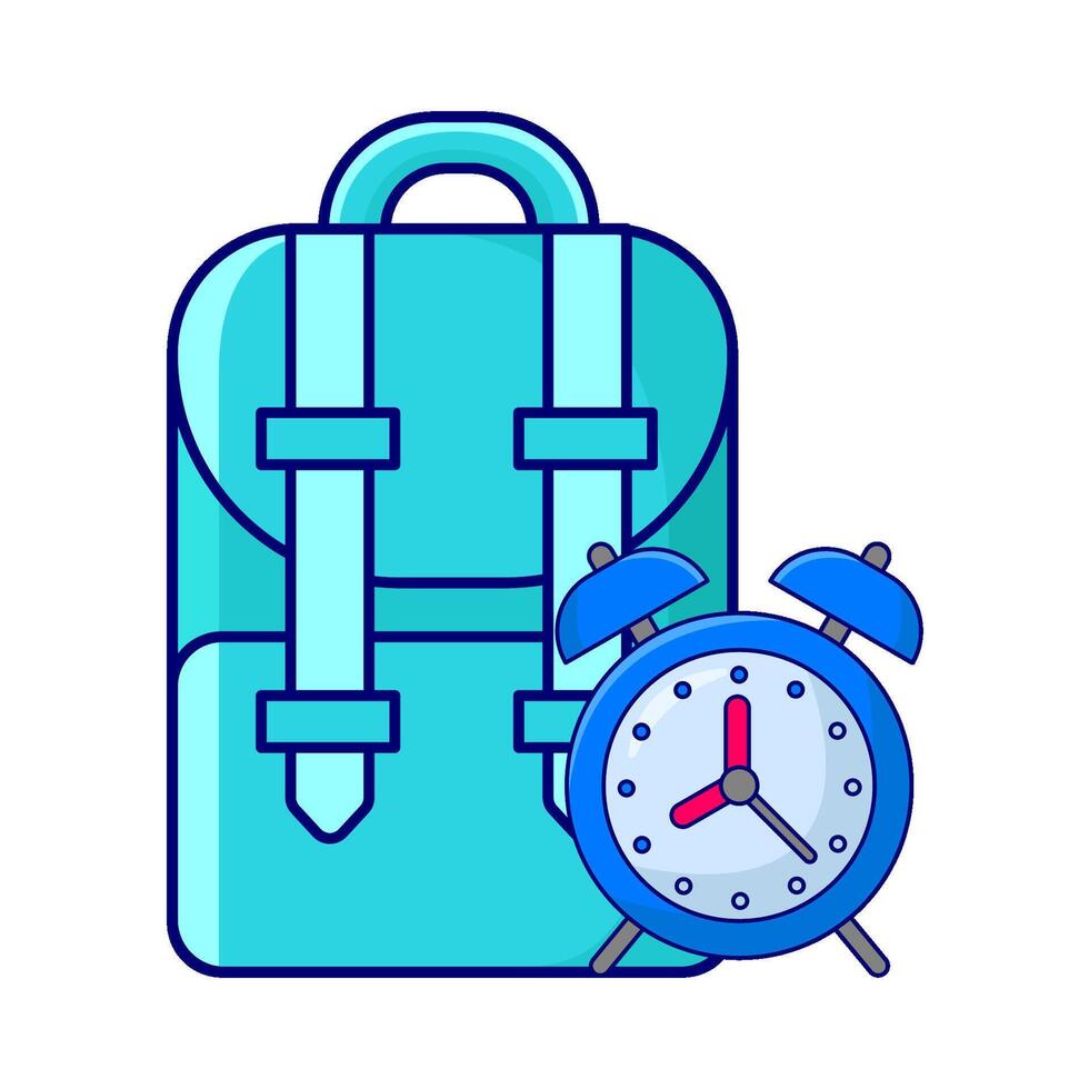 backpack school with alarm clock time illustration vector