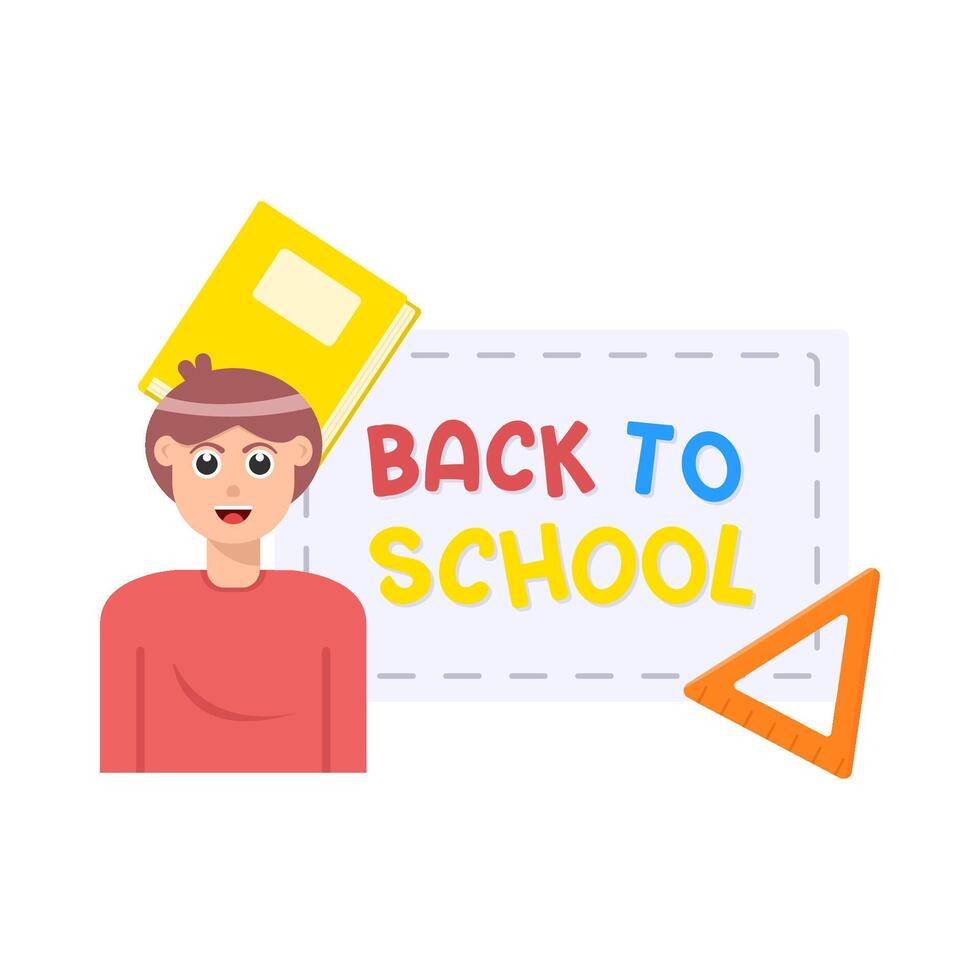 back to school, student, triangle ruler with book illustration vector