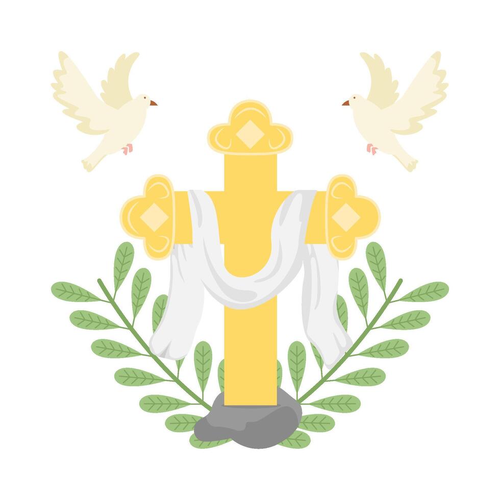 christian cross religious with bird illustration vector
