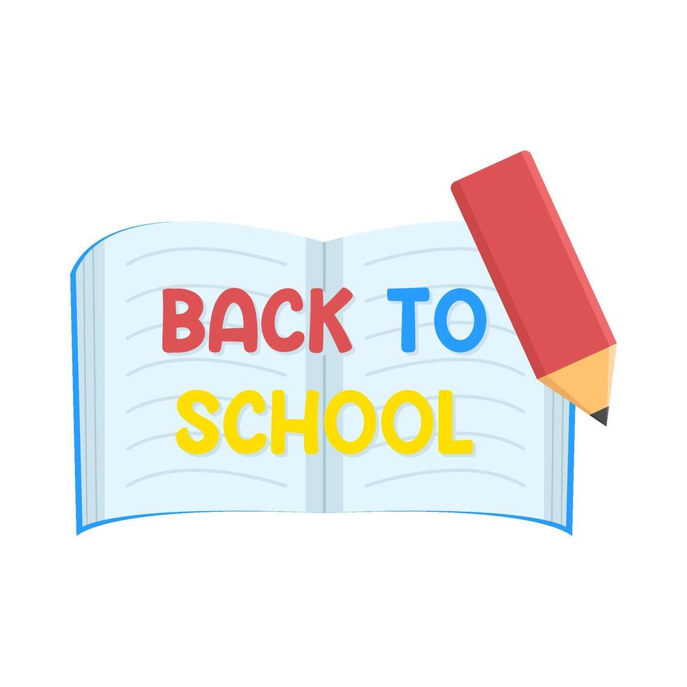 back to school text  in book with pencil illustration vector