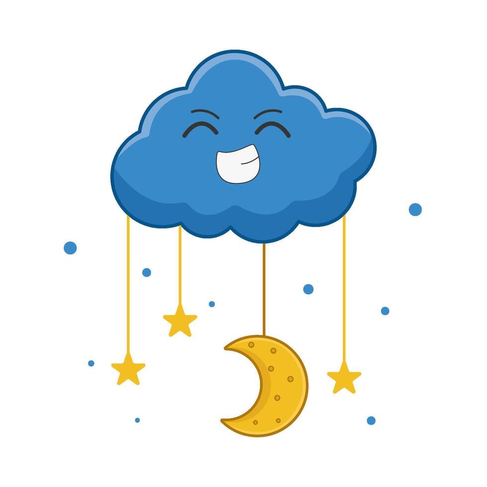 moon with star hanging in cloud illustration vector