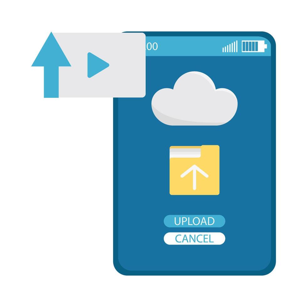 upload folder in mobile phone with upload video illustration vector