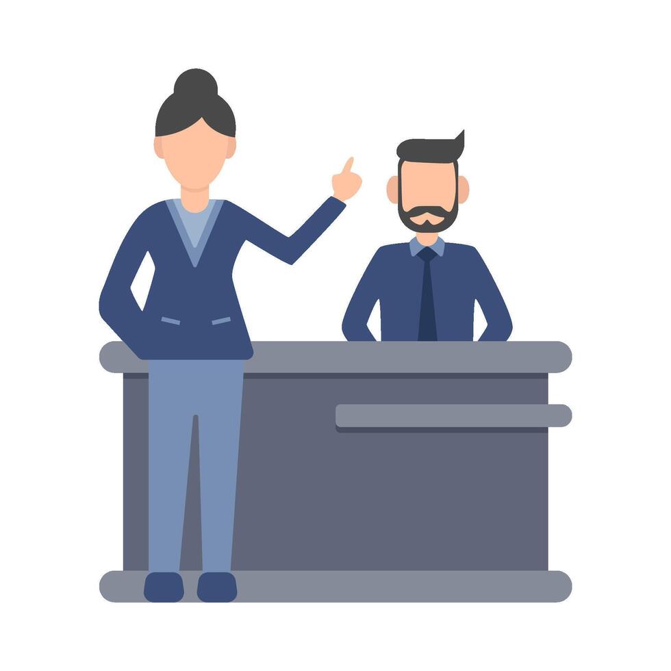 front desk man with front desk women in table work illustration vector
