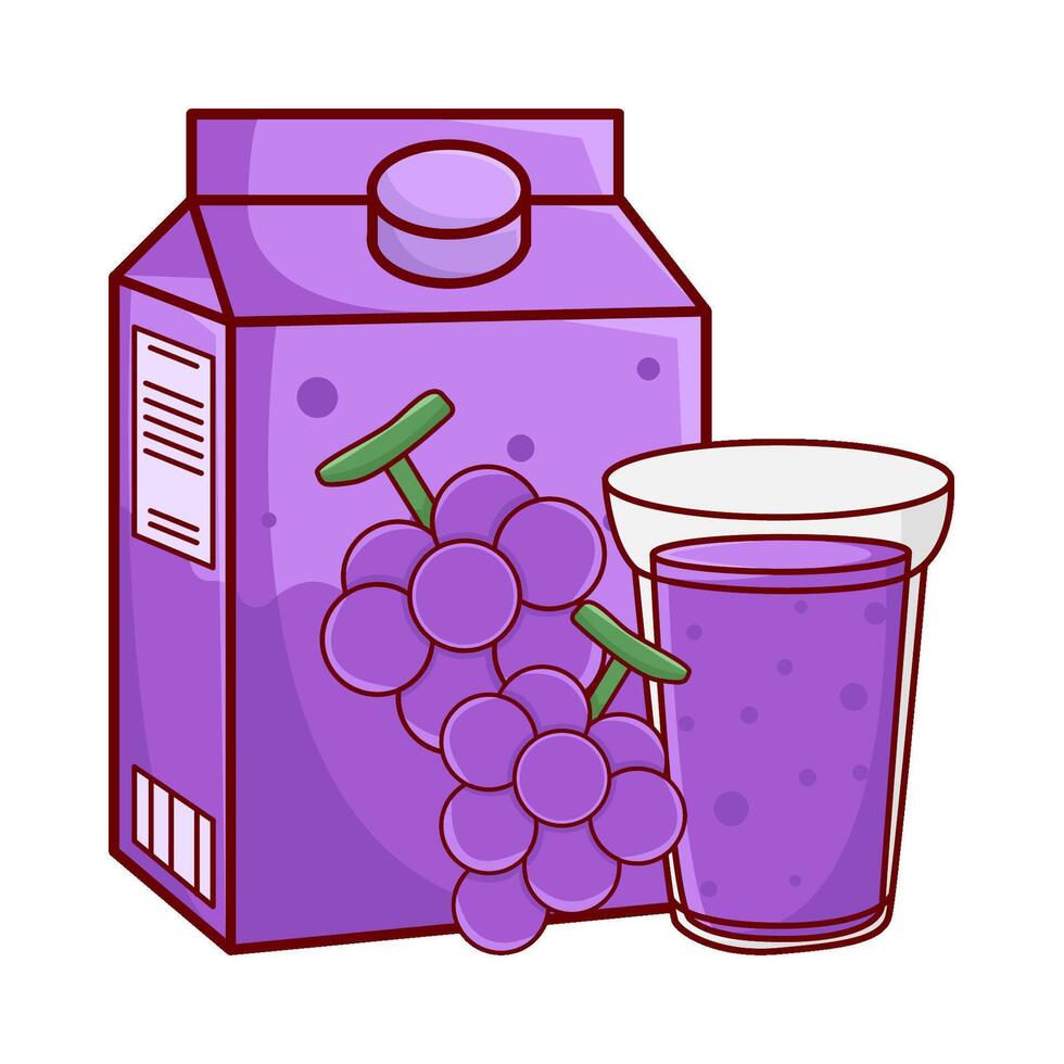 box grape juice, glass grape juice  with grape fruit illustration vector