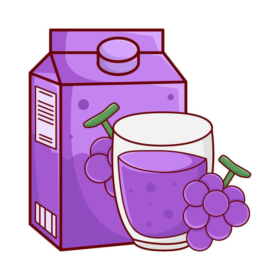 box grape juice, glass grape juice  with grape fruit illustration vector