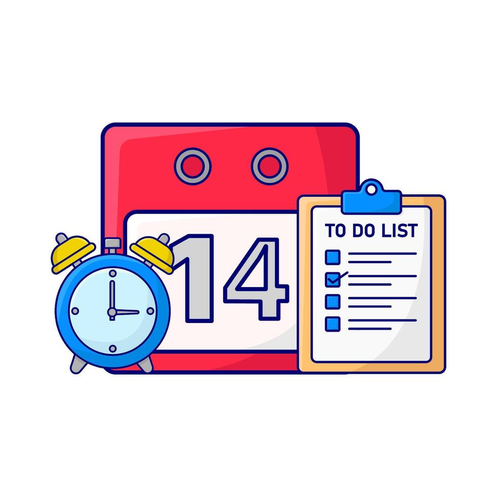 calendar, to do list with alarm clock time illustration vector