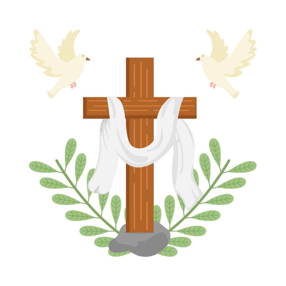 christian cross religious with bird illustration vector
