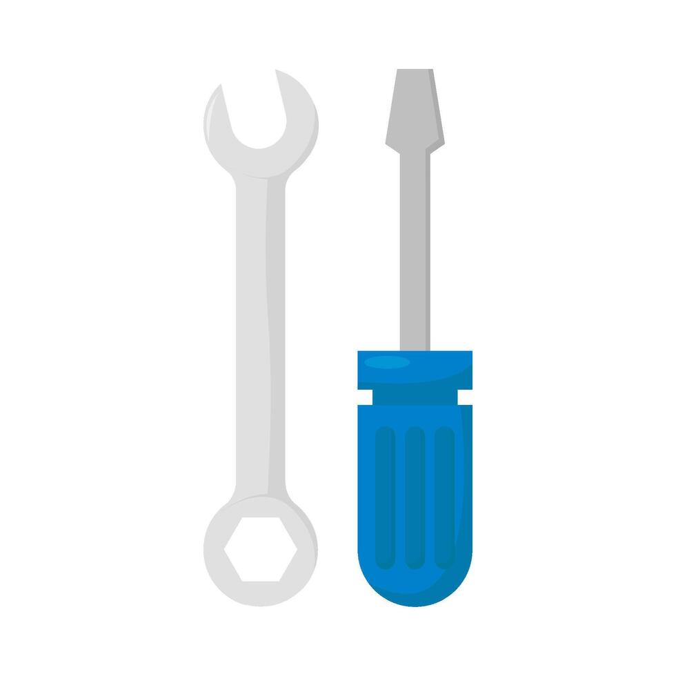 llave inglesa herramientas con destornillador ilustración vector