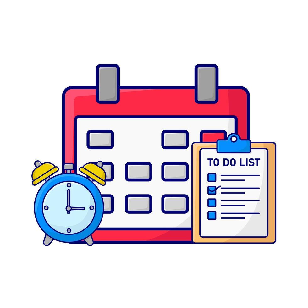 calendar, to do list with alarm clock time illustration vector