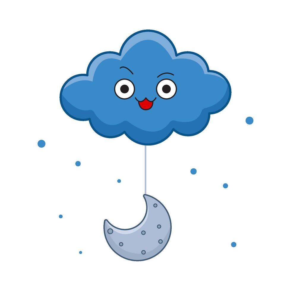 Luna colgando en nube ilustración vector