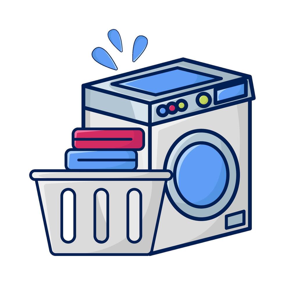 washing machine with laundry in basket illustration vector