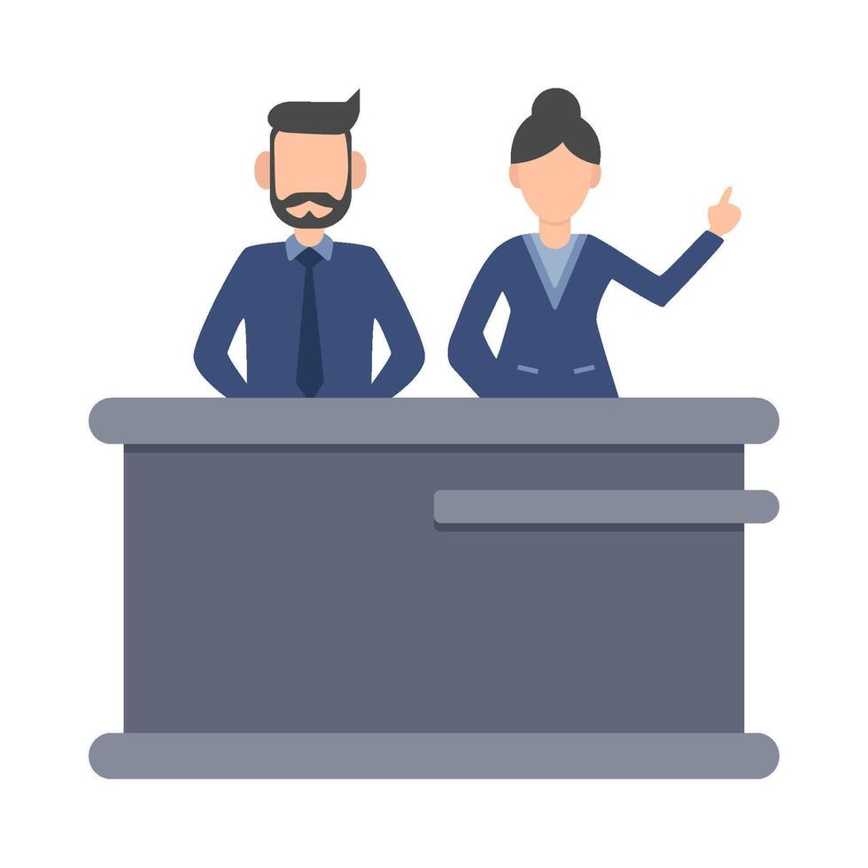 front desk man with front desk women in table work illustration vector