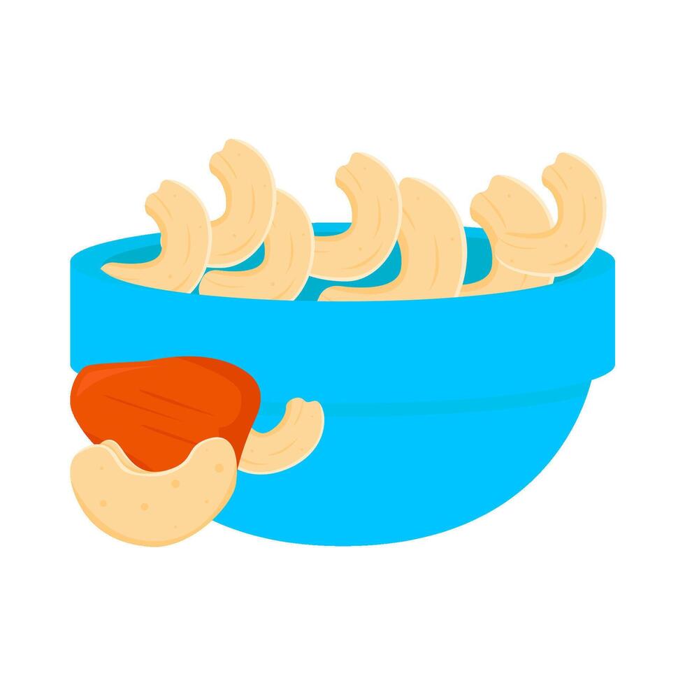 cashew nut in bowl with cashew fruit illustration vector