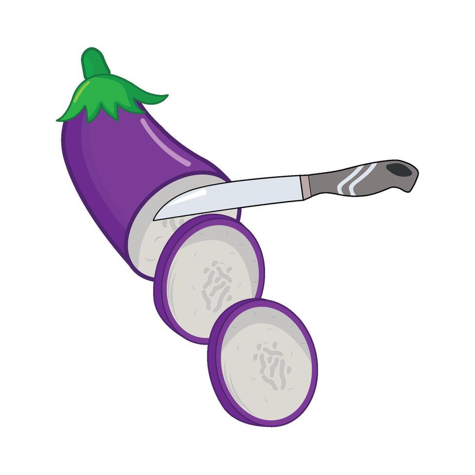 eggplant slice with knife illustration vector