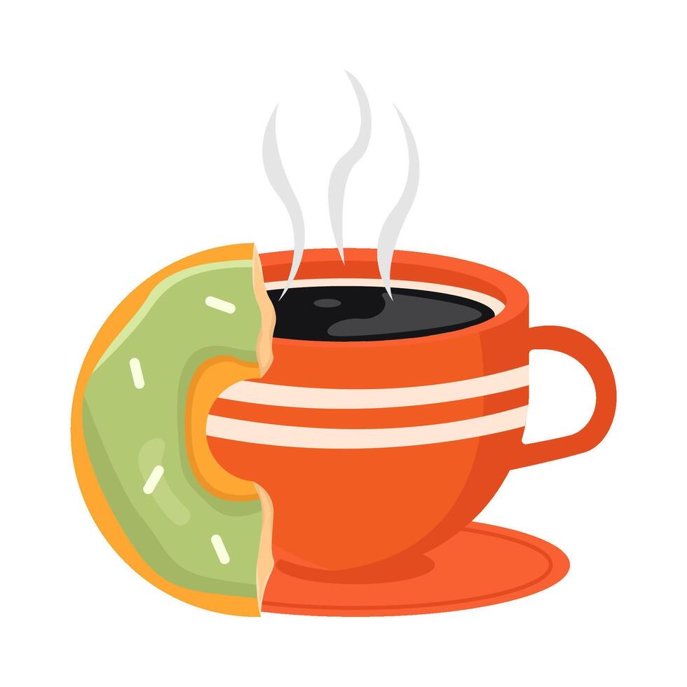 vaso café bebida con rosquillas mordedura ilustración vector