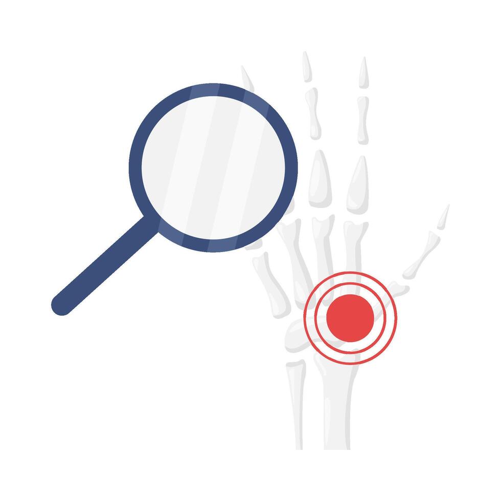 hand bone with magnifying glass illustration vector